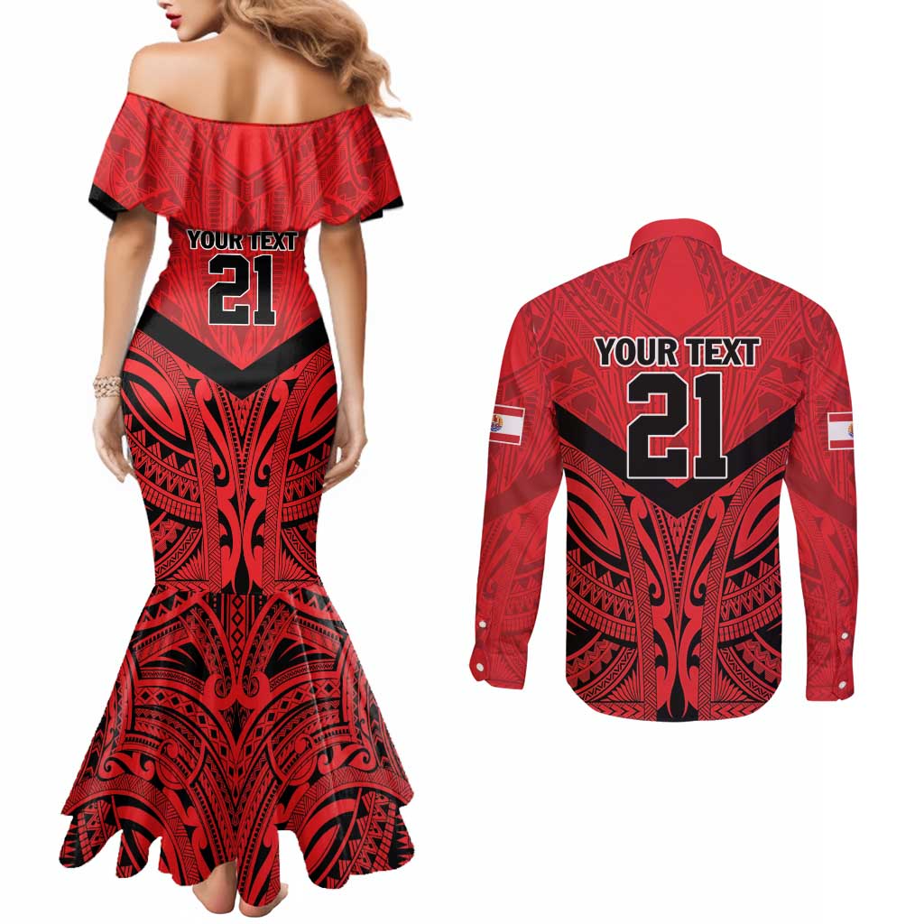 Tahiti Football Custom Couples Matching Mermaid Dress and Long Sleeve Button Shirt Toa Aito Go Champions LT9 - Polynesian Pride