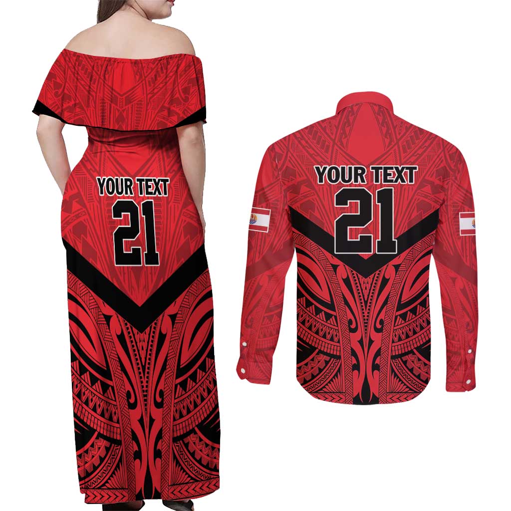 Tahiti Football Custom Couples Matching Off Shoulder Maxi Dress and Long Sleeve Button Shirt Toa Aito Go Champions LT9 - Polynesian Pride