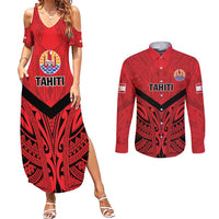 Tahiti Football Custom Couples Matching Summer Maxi Dress and Long Sleeve Button Shirt Toa Aito Go Champions LT9 Red - Polynesian Pride