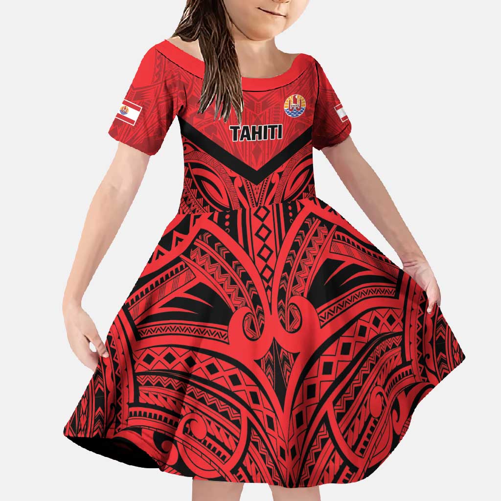 Tahiti Football Custom Family Matching Long Sleeve Bodycon Dress and Hawaiian Shirt Toa Aito Go Champions LT9 Daughter's Dress Red - Polynesian Pride
