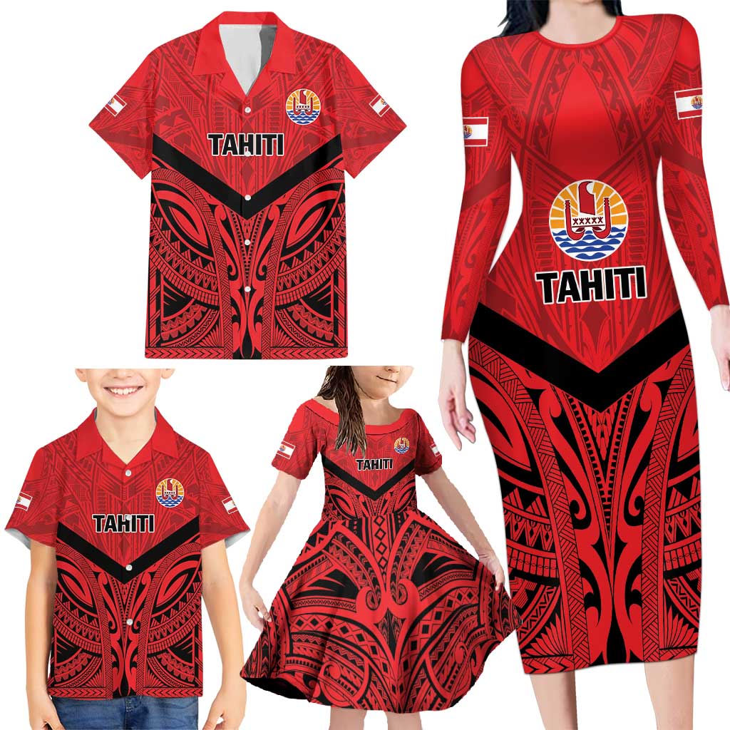 Tahiti Football Custom Family Matching Long Sleeve Bodycon Dress and Hawaiian Shirt Toa Aito Go Champions LT9 - Polynesian Pride