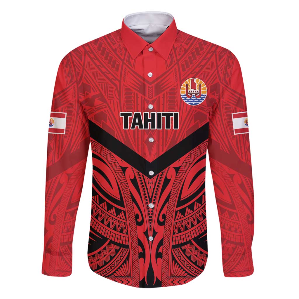 Tahiti Football Custom Family Matching Mermaid Dress and Hawaiian Shirt Toa Aito Go Champions LT9 Dad's Shirt - Long Sleeve Red - Polynesian Pride