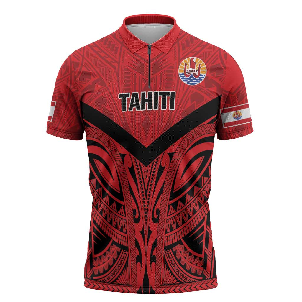 Tahiti Football Custom Zipper Polo Shirt Toa Aito Go Champions - Polynesian Pride