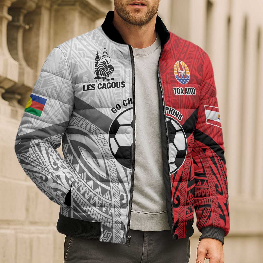 New Caledonia-Tahiti Football Custom Bomber Puffer Jacket Together Go Champions - Polynesian Pride