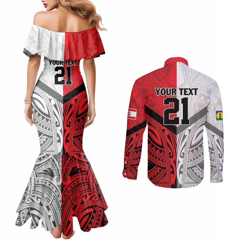 New Caledonia-Tahiti Football Custom Couples Matching Mermaid Dress and Long Sleeve Button Shirt Together Go Champions