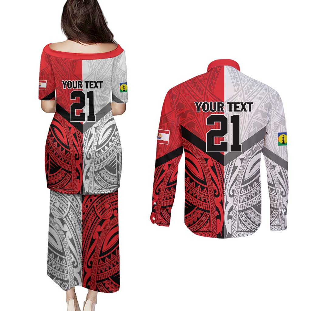 New Caledonia-Tahiti Football Custom Couples Matching Puletasi and Long Sleeve Button Shirt Together Go Champions LT9 - Polynesian Pride