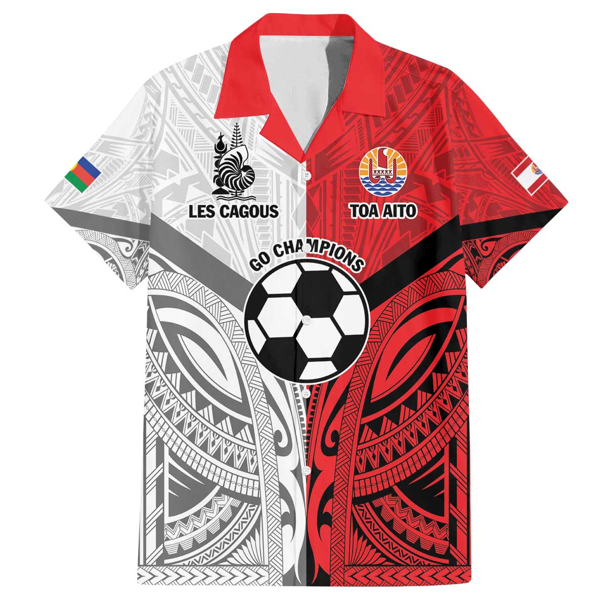 New Caledonia-Tahiti Football Custom Family Matching Off The Shoulder Long Sleeve Dress and Hawaiian Shirt Together Go Champions