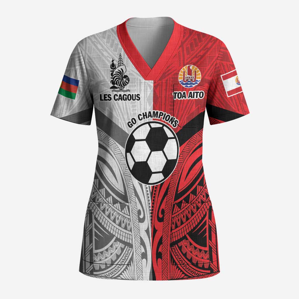 New Caledonia-Tahiti Football Custom Scrub Top Together Go Champions - Polynesian Pride
