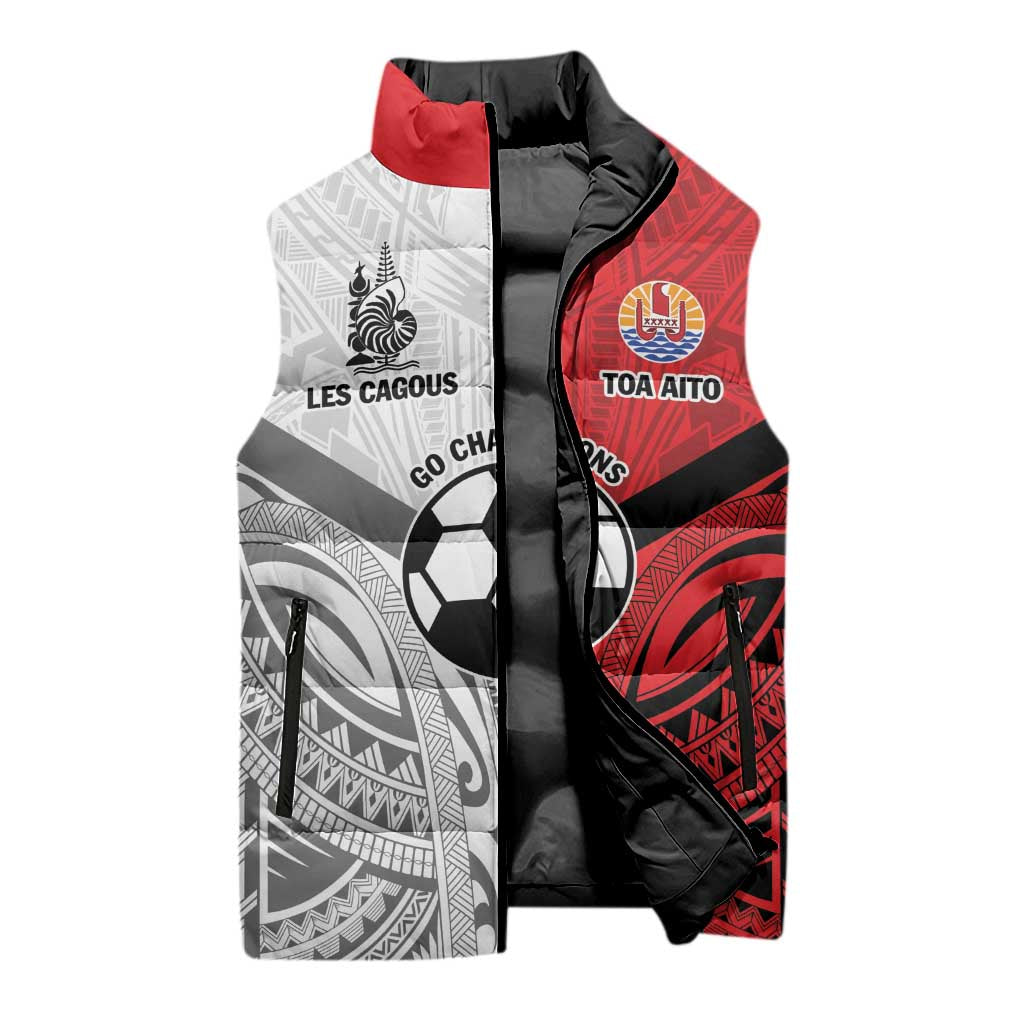 New Caledonia-Tahiti Football Custom Sleeveless Puffer Jacket Together Go Champions - Polynesian Pride