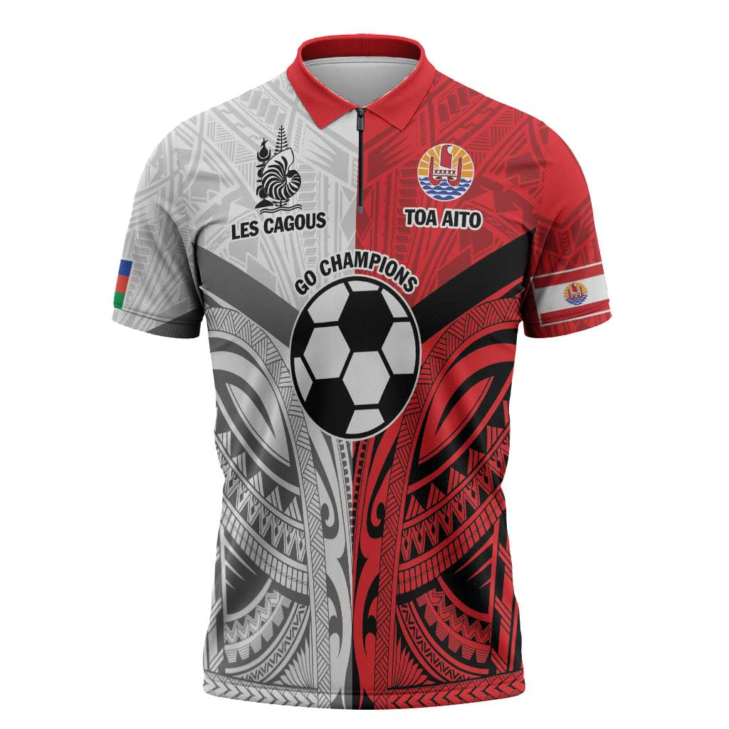 New Caledonia-Tahiti Football Custom Zipper Polo Shirt Together Go Champions - Polynesian Pride