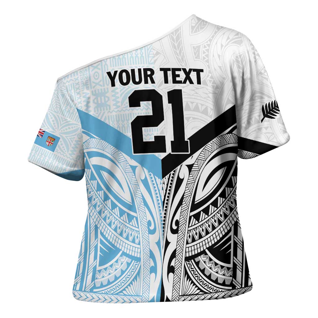 New Zealand-Fiji Football Custom Cross Shoulder Shirt Together Go Champions LT9 - Polynesian Pride