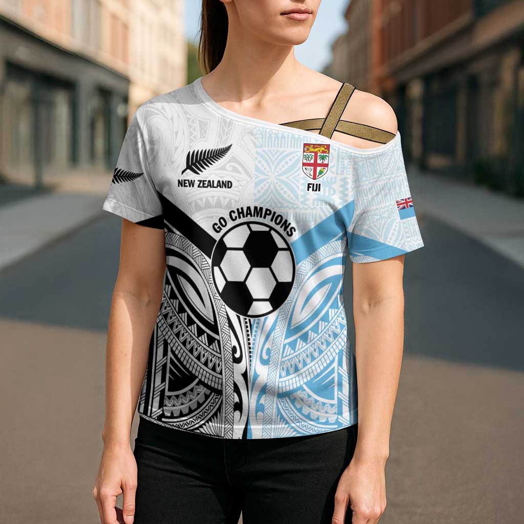 New Zealand-Fiji Football Custom Cross Shoulder Shirt Together Go Champions LT9 - Polynesian Pride