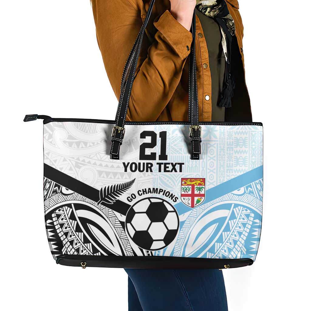 New Zealand-Fiji Football Custom Leather Tote Bag Together Go Champions