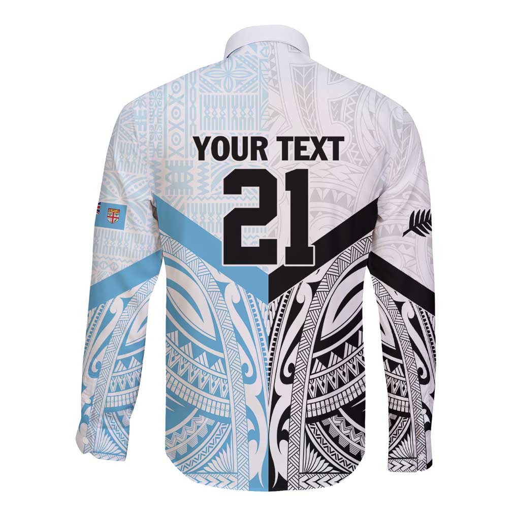 New Zealand-Fiji Football Custom Long Sleeve Button Shirt Together Go Champions LT9 - Polynesian Pride