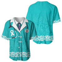 New Zealand Nurses Week Baseball Jersey Maori Kowhaiwhai Cyan Tribal