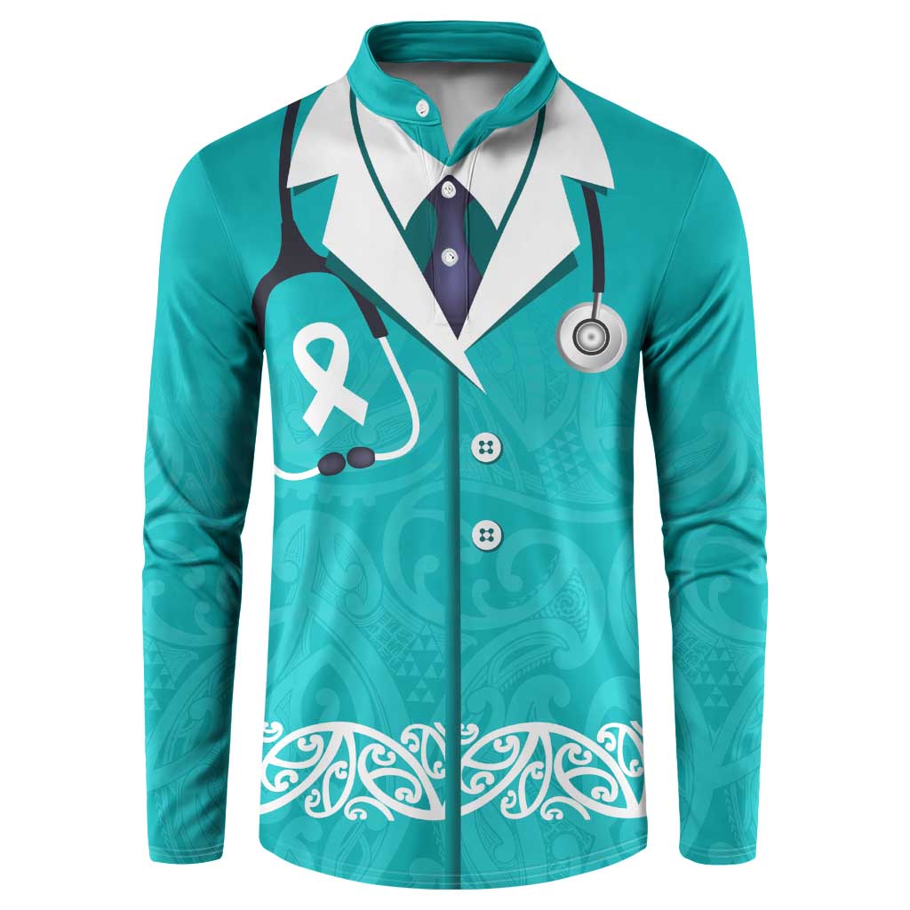 New Zealand Nurses Week Button Sweatshirt Maori Kowhaiwhai Cyan Tribal