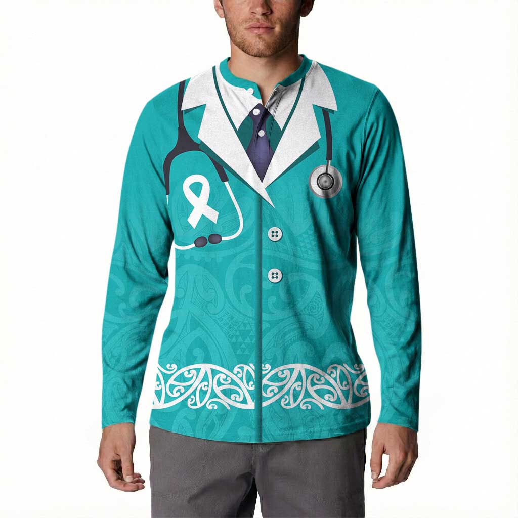 New Zealand Nurses Week Button Sweatshirt Maori Kowhaiwhai Cyan Tribal