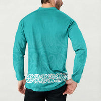 New Zealand Nurses Week Button Sweatshirt Maori Kowhaiwhai Cyan Tribal