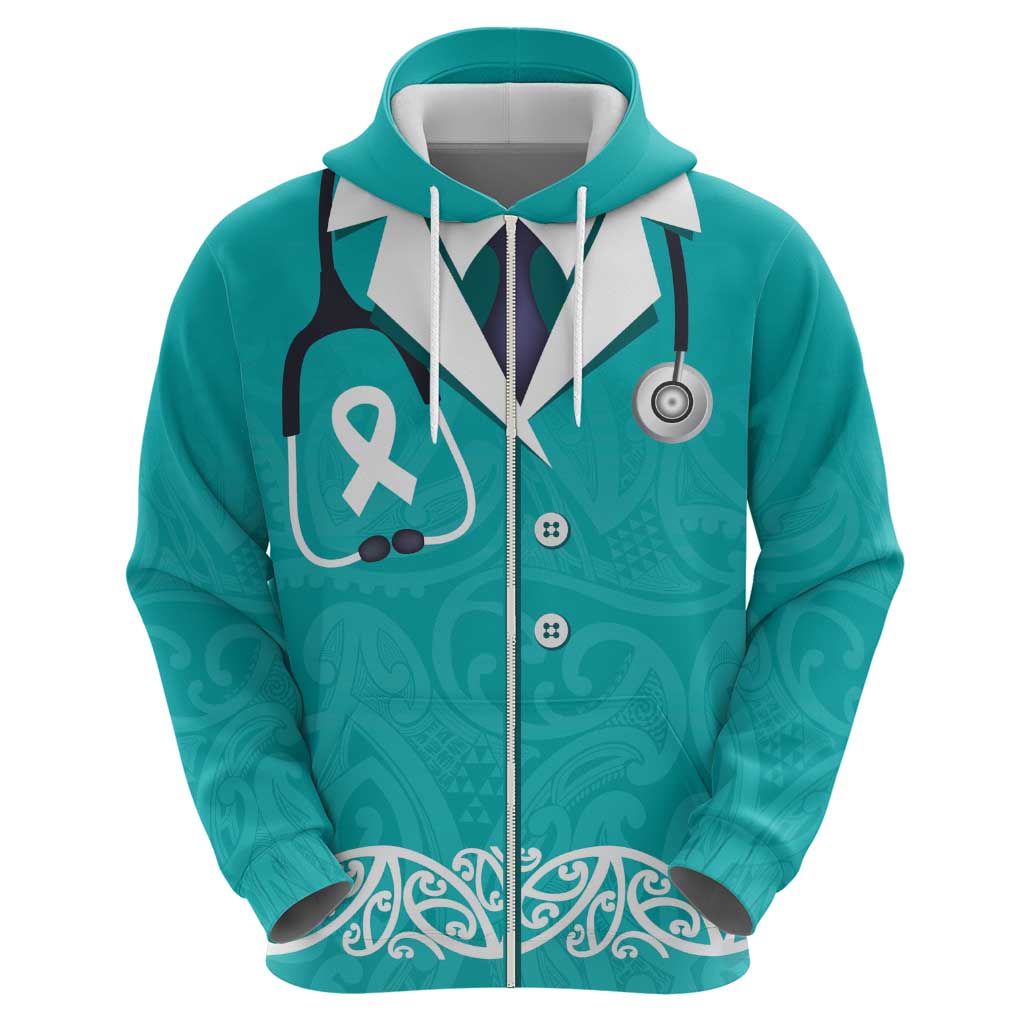 New Zealand Nurses Week Hoodie Maori Kowhaiwhai Cyan Tribal