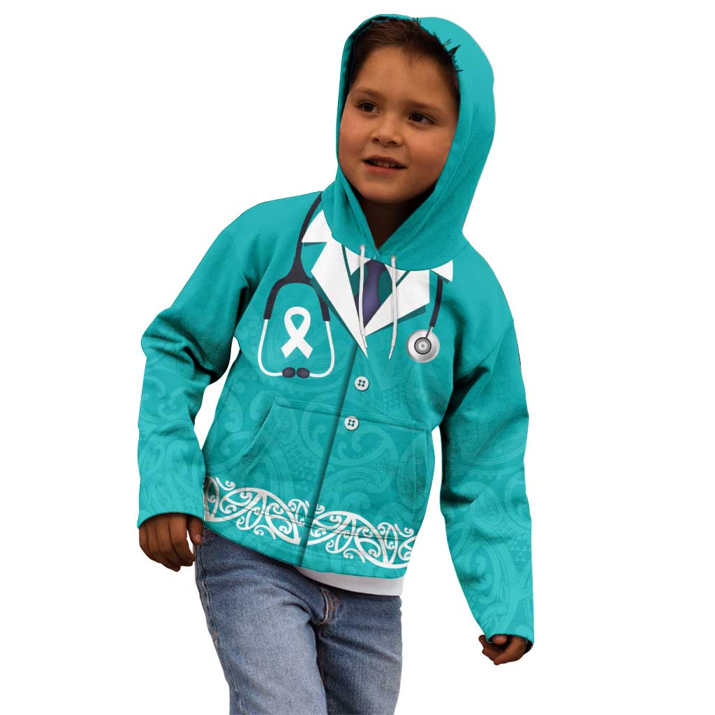 New Zealand Nurses Week Kid Hoodie Maori Kowhaiwhai Cyan Tribal LT9 - Polynesian Pride