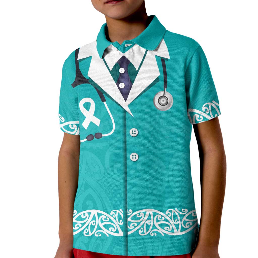 New Zealand Nurses Week Kid Polo Shirt Maori Kowhaiwhai Cyan Tribal