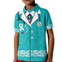 New Zealand Nurses Week Kid Polo Shirt Maori Kowhaiwhai Cyan Tribal LT9 Kid Cyan - Polynesian Pride
