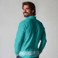 New Zealand Nurses Week Long Sleeve Polo Shirt Maori Kowhaiwhai Cyan Tribal LT9 - Polynesian Pride