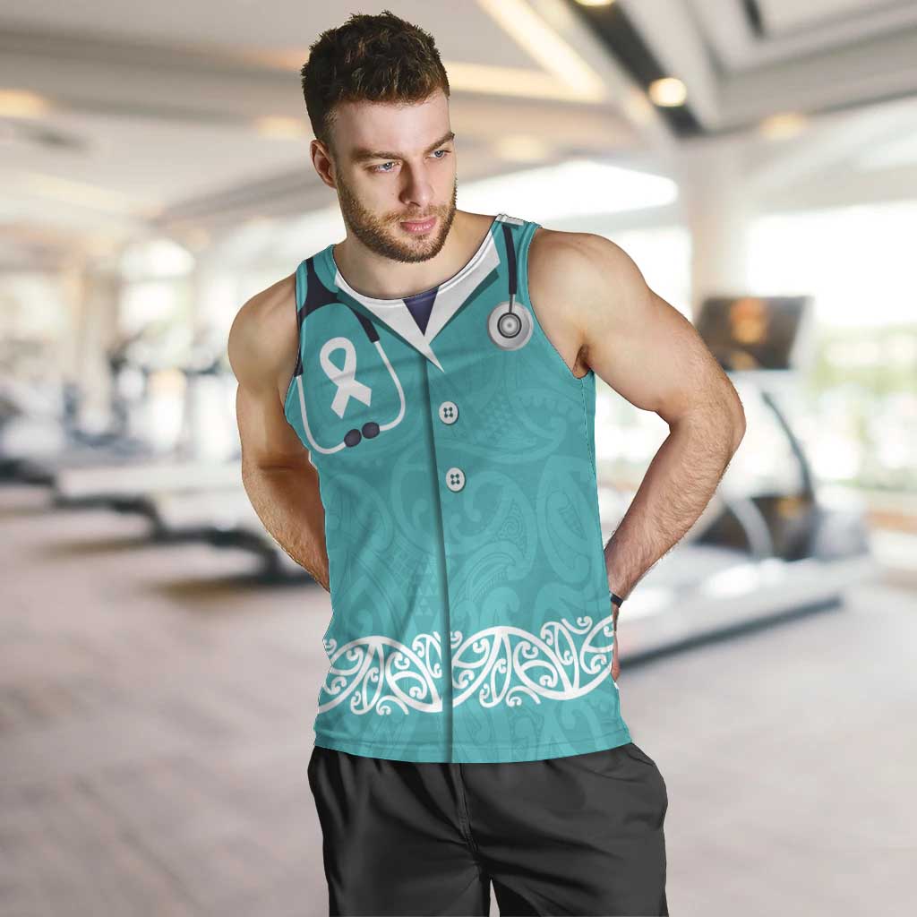New Zealand Nurses Week Men Tank Top Maori Kowhaiwhai Cyan Tribal