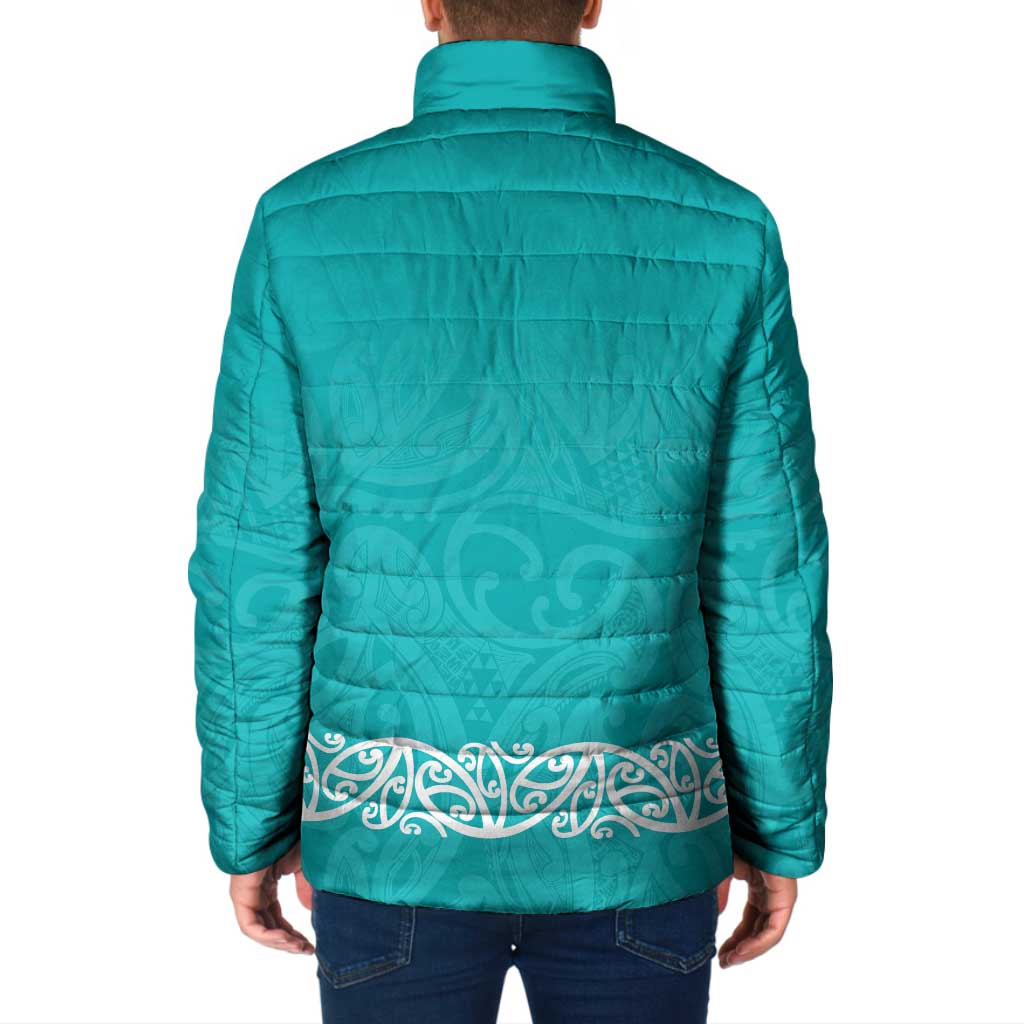 New Zealand Nurses Week Padded Jacket Maori Kowhaiwhai Cyan Tribal