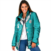 New Zealand Nurses Week Padded Jacket Maori Kowhaiwhai Cyan Tribal