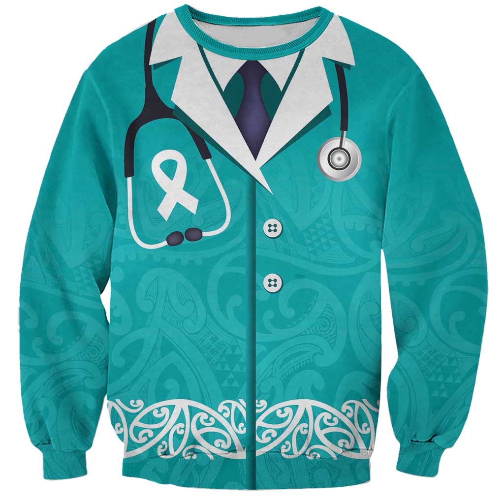 New Zealand Nurses Week Sweatshirt Maori Kowhaiwhai Cyan Tribal