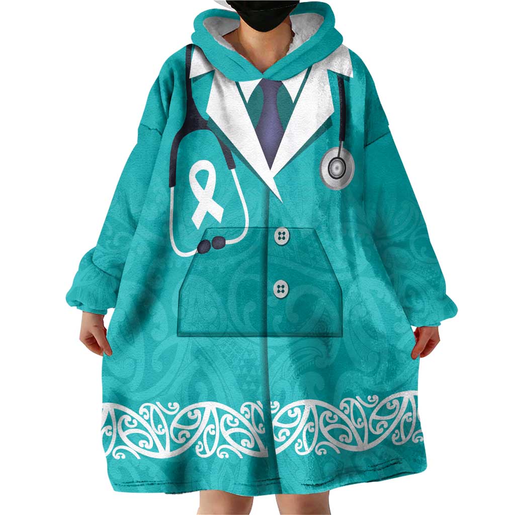 New Zealand Nurses Week Wearable Blanket Hoodie Maori Kowhaiwhai Cyan Tribal LT9 - Polynesian Pride