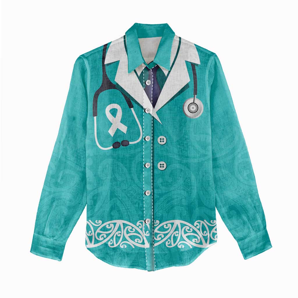 New Zealand Nurses Week Women Casual Shirt Maori Kowhaiwhai Cyan Tribal LT9 - Polynesian Pride