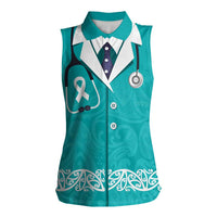New Zealand Nurses Week Women Sleeveless Polo Shirt Maori Kowhaiwhai Cyan Tribal LT9 Female Cyan - Polynesian Pride