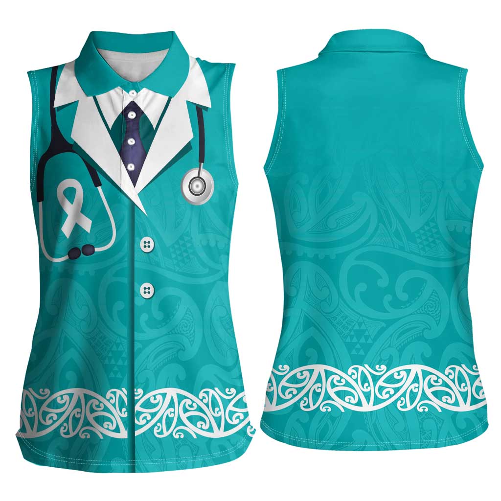 New Zealand Nurses Week Women Sleeveless Polo Shirt Maori Kowhaiwhai Cyan Tribal LT9 - Polynesian Pride