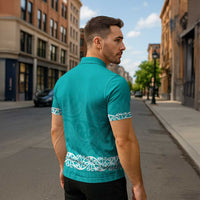 New Zealand Nurses Week Zipper Polo Shirt Maori Kowhaiwhai Cyan Tribal LT9 - Polynesian Pride