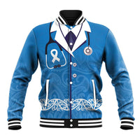 New Zealand Nurses Week Baseball Jacket Maori Kowhaiwhai Blue Tribal
