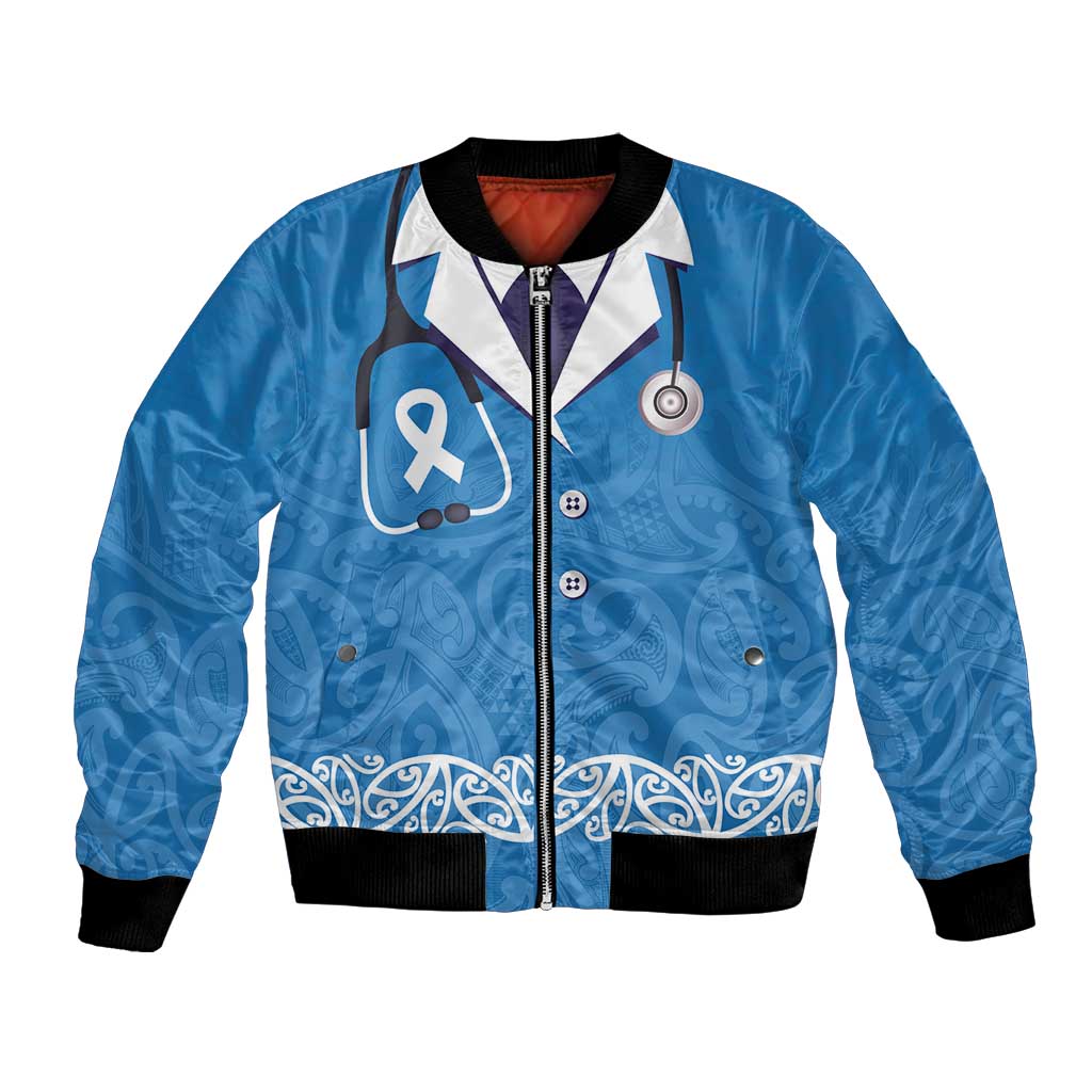 New Zealand Nurses Week Bomber Jacket Maori Kowhaiwhai Blue Tribal