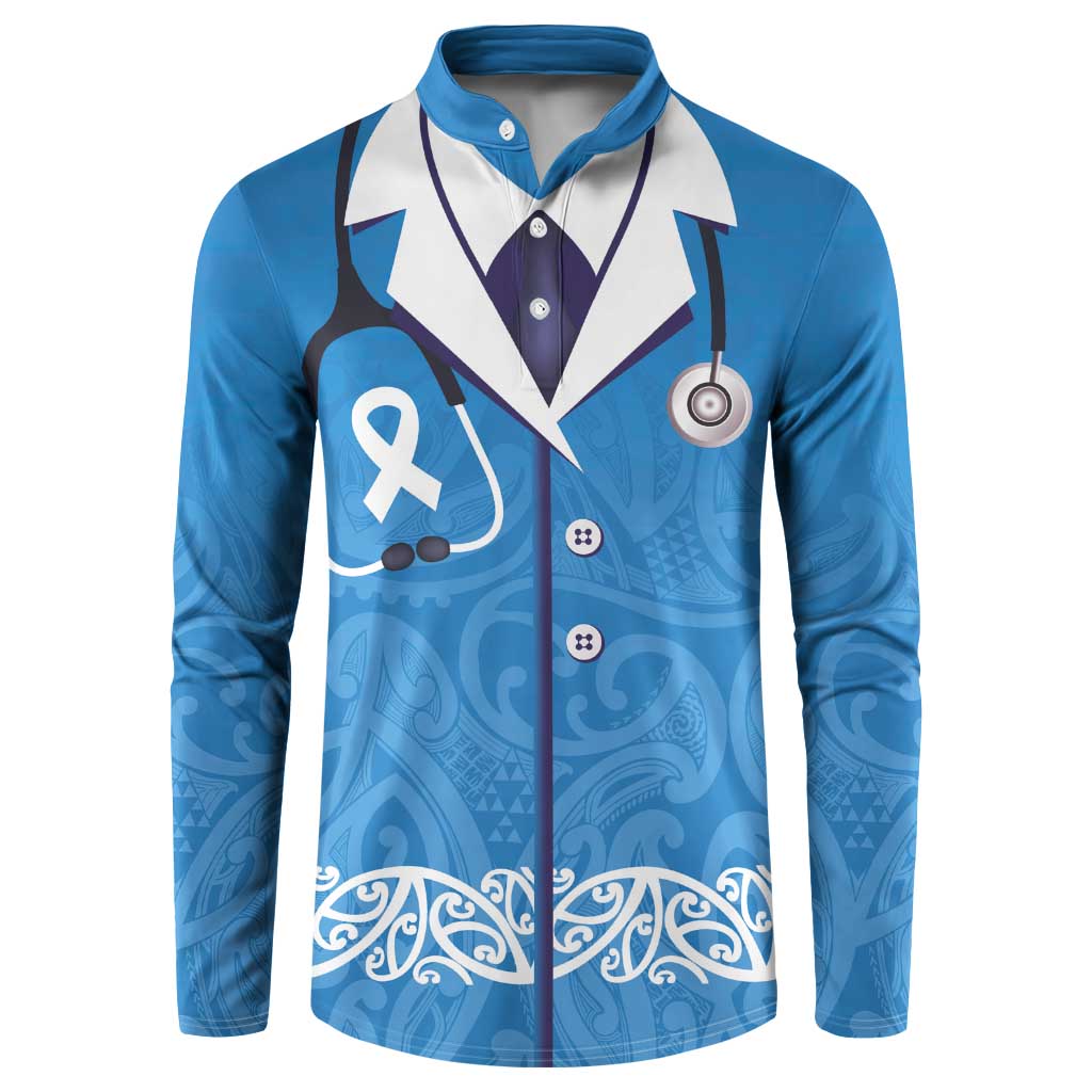 New Zealand Nurses Week Button Sweatshirt Maori Kowhaiwhai Blue Tribal