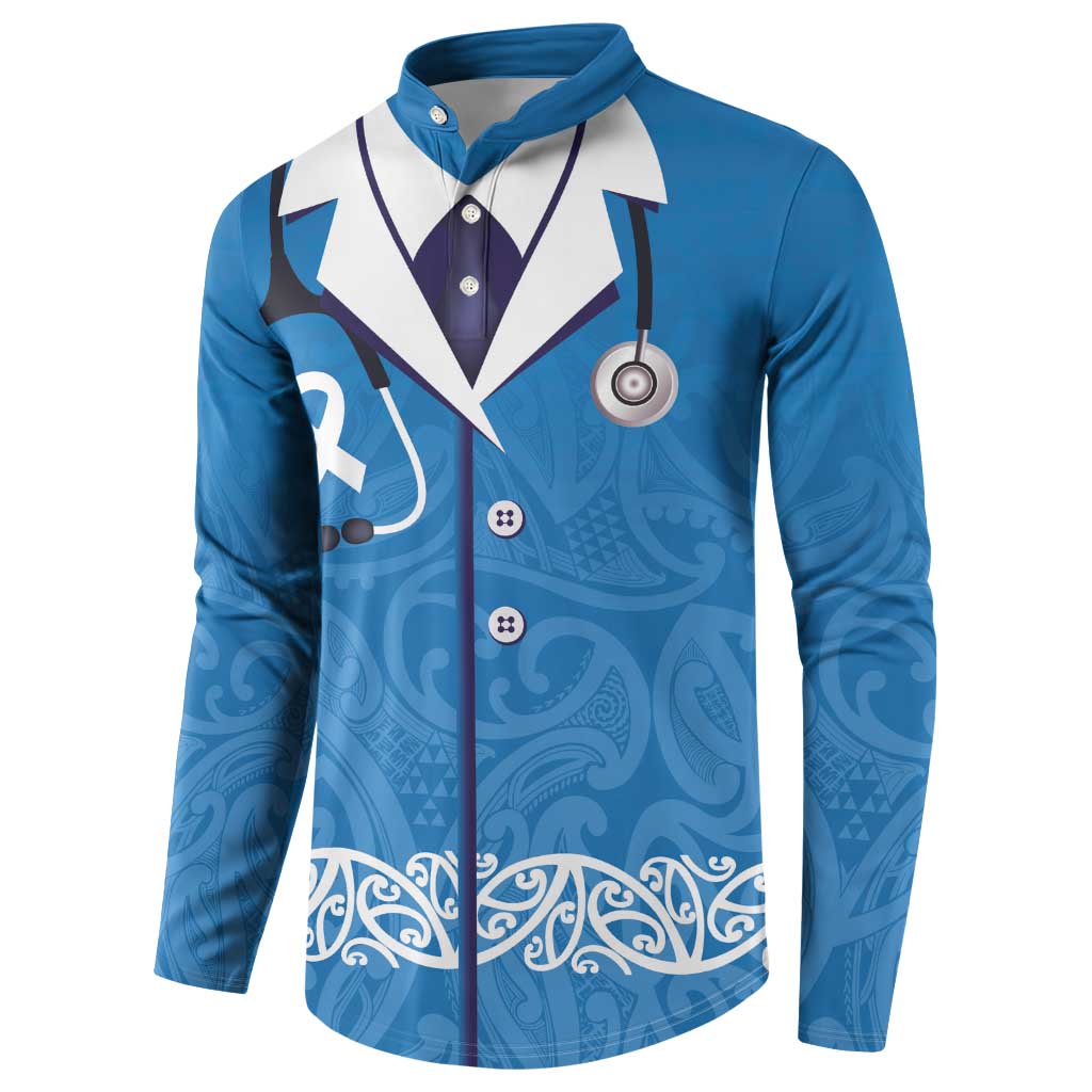 New Zealand Nurses Week Button Sweatshirt Maori Kowhaiwhai Blue Tribal