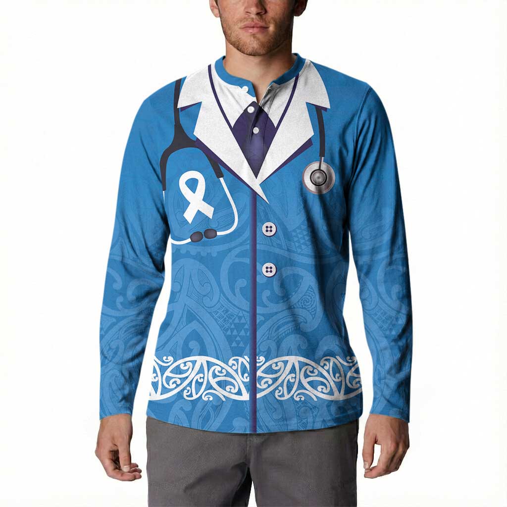 New Zealand Nurses Week Button Sweatshirt Maori Kowhaiwhai Blue Tribal