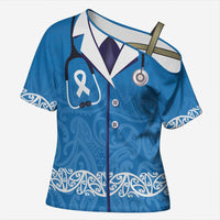 New Zealand Nurses Week Cross Shoulder Shirt Maori Kowhaiwhai Blue Tribal LT9 Female Blue - Polynesian Pride