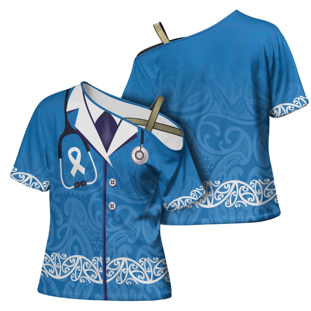 New Zealand Nurses Week Cross Shoulder Shirt Maori Kowhaiwhai Blue Tribal LT9 - Polynesian Pride