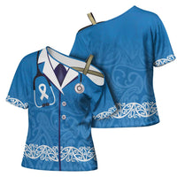 New Zealand Nurses Week Cross Shoulder Shirt Maori Kowhaiwhai Blue Tribal LT9 - Polynesian Pride