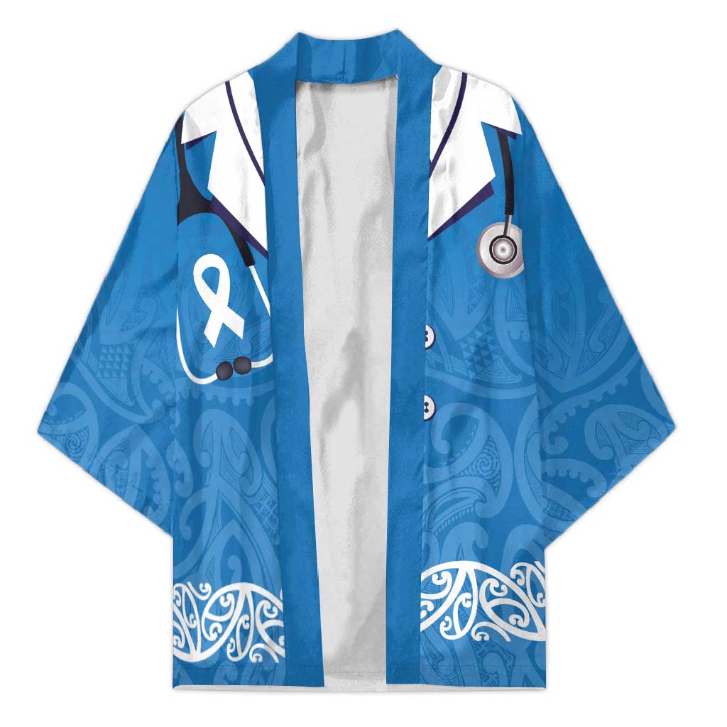New Zealand Nurses Week Kimono Maori Kowhaiwhai Blue Tribal