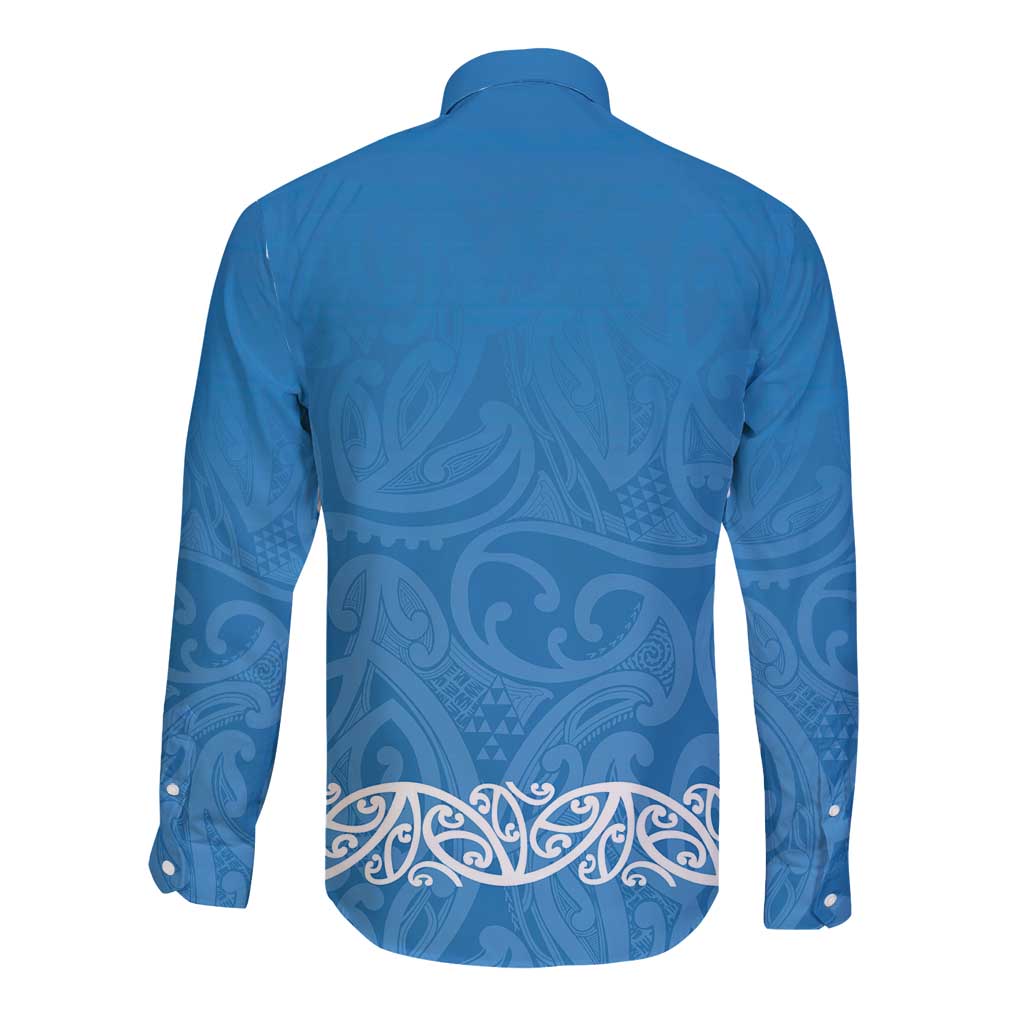 New Zealand Nurses Week Long Sleeve Button Shirt Maori Kowhaiwhai Blue Tribal