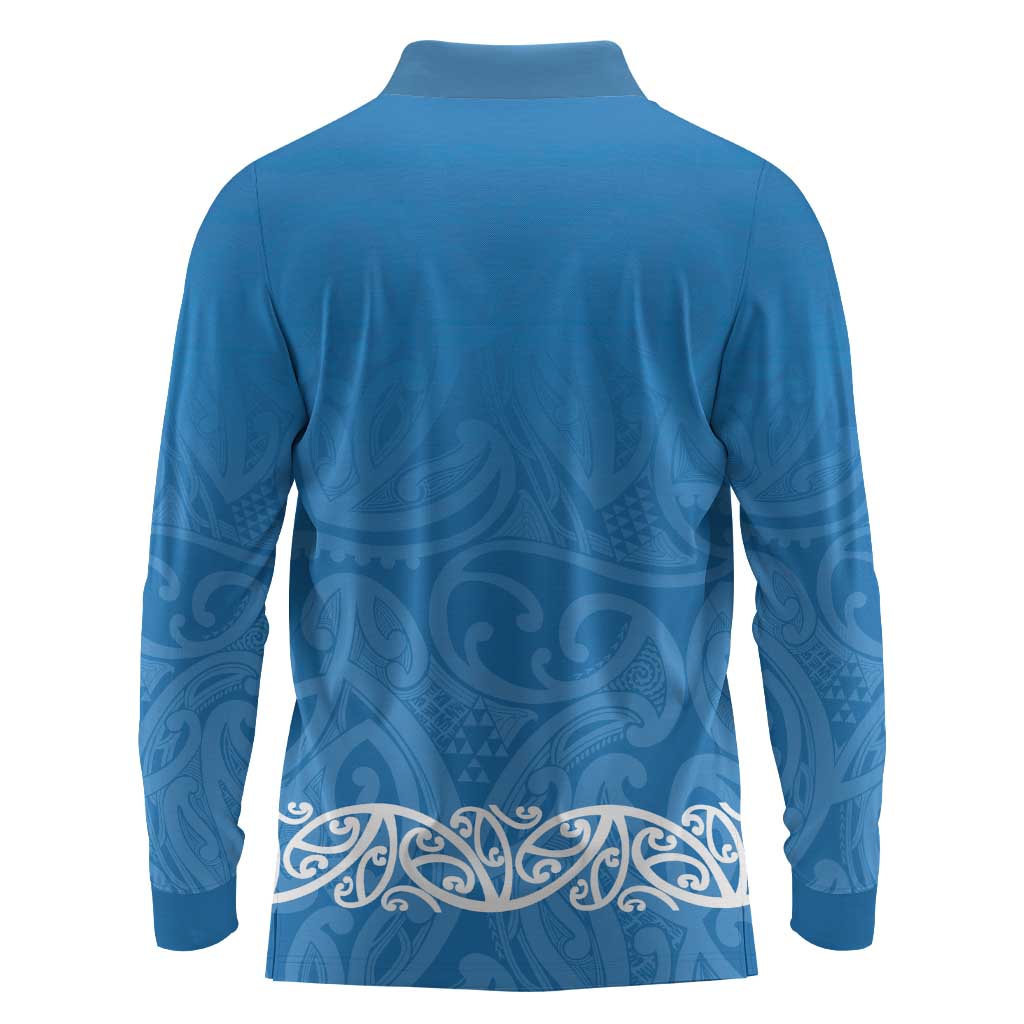New Zealand Nurses Week Long Sleeve Polo Shirt Maori Kowhaiwhai Blue Tribal