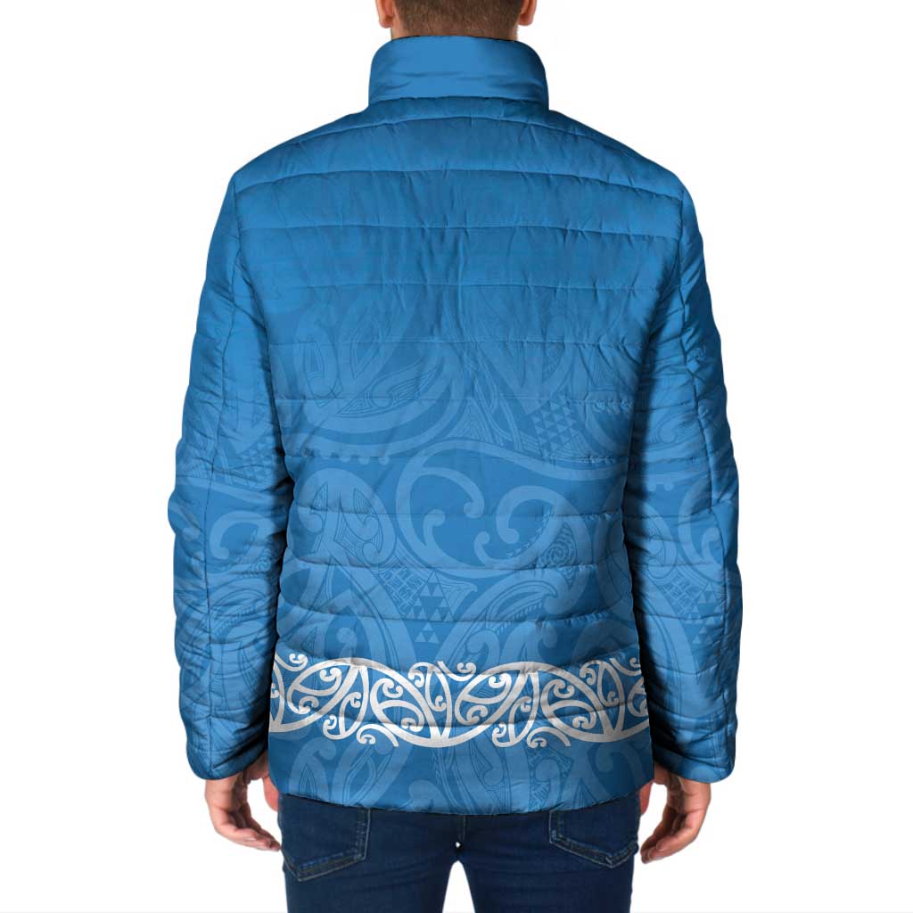 New Zealand Nurses Week Padded Jacket Maori Kowhaiwhai Blue Tribal