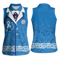 New Zealand Nurses Week Women Sleeveless Polo Shirt Maori Kowhaiwhai Blue Tribal LT9 - Polynesian Pride