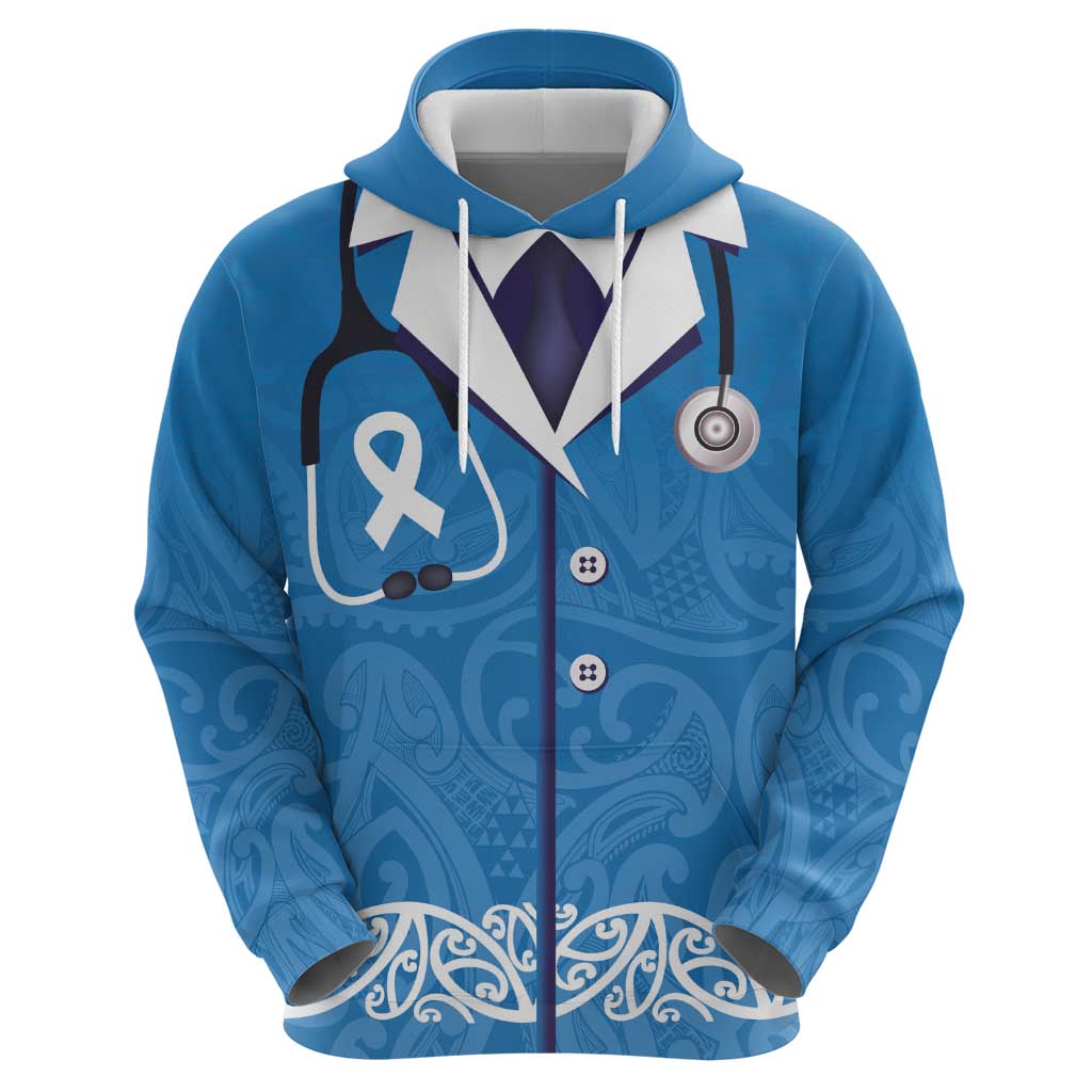New Zealand Nurses Week Zip Hoodie Maori Kowhaiwhai Blue Tribal